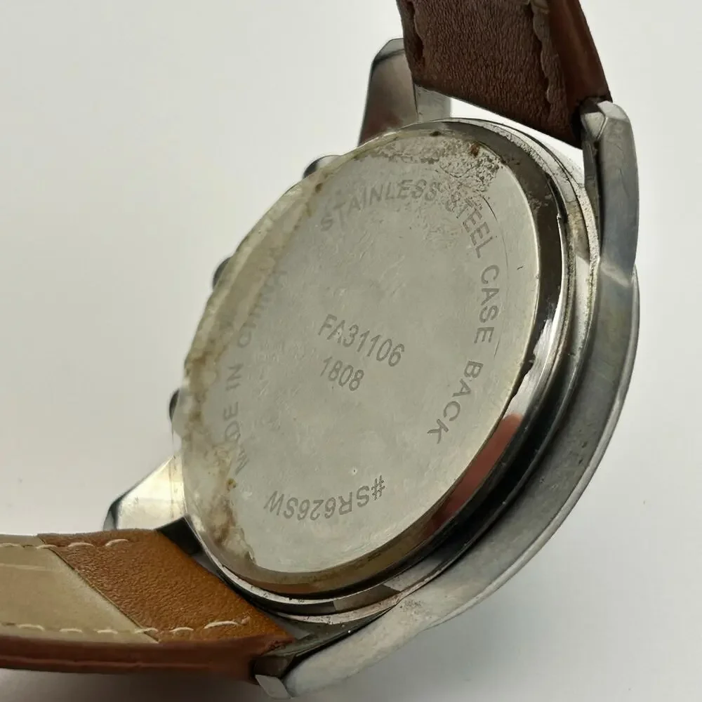 Cruise Club Men’s Chronograph Brown Leather Watch Working New Battery